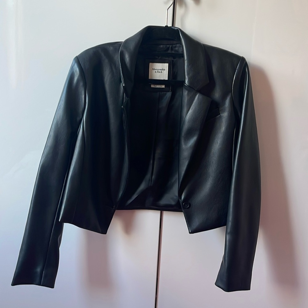 Abercrombie & Fitch Black Vegan Leather Crop Jacket